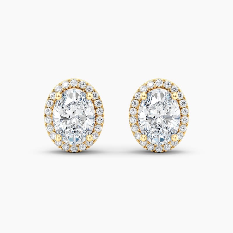 Auriya 14k Gold Lab Grown Halo Oval Diamond Stud Earrings 0.50 to 8.00 ct. tw. Push-Back (F-G VS) - White - Yellow - 0.68ct. tw.