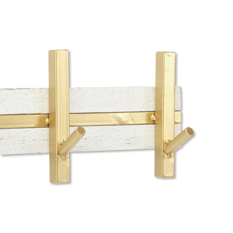 Handcrafted Five Hook Coat Rack - 21.75" - White and Gold