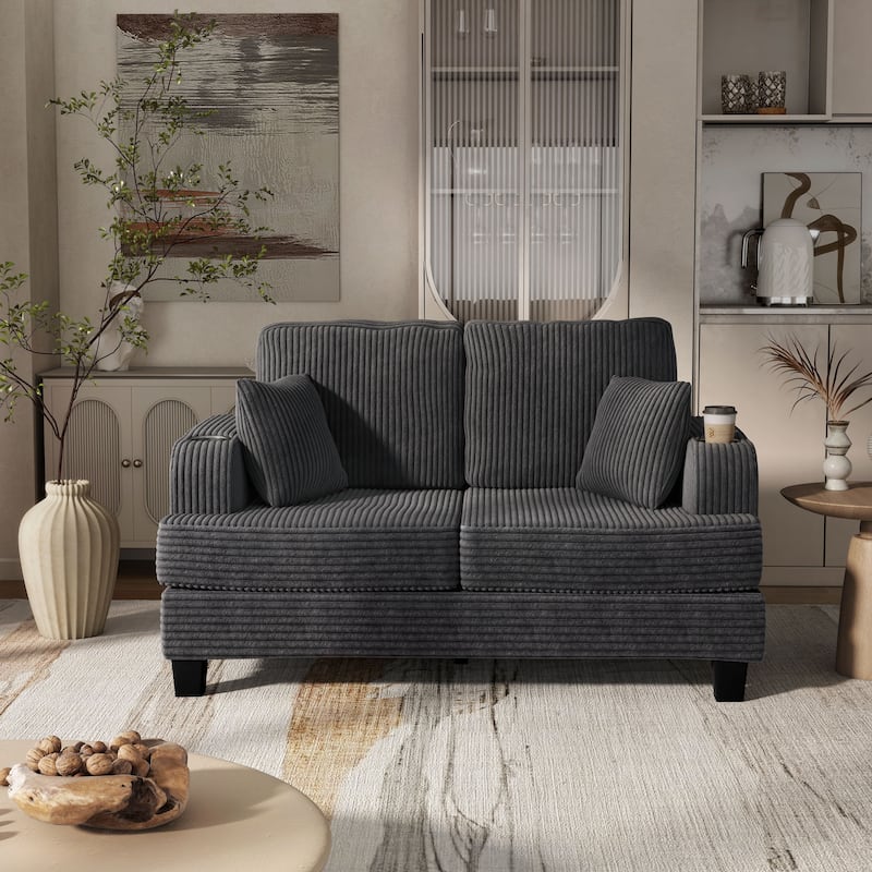 Furniture of America Xenia Modern Chenille Loveseat with Cup Holders