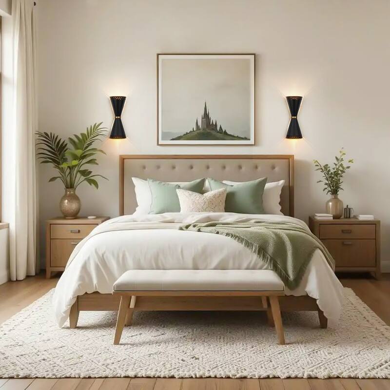 Mid-Century 2-Light Hourglass Up and Down Wall Lamp Black Gold