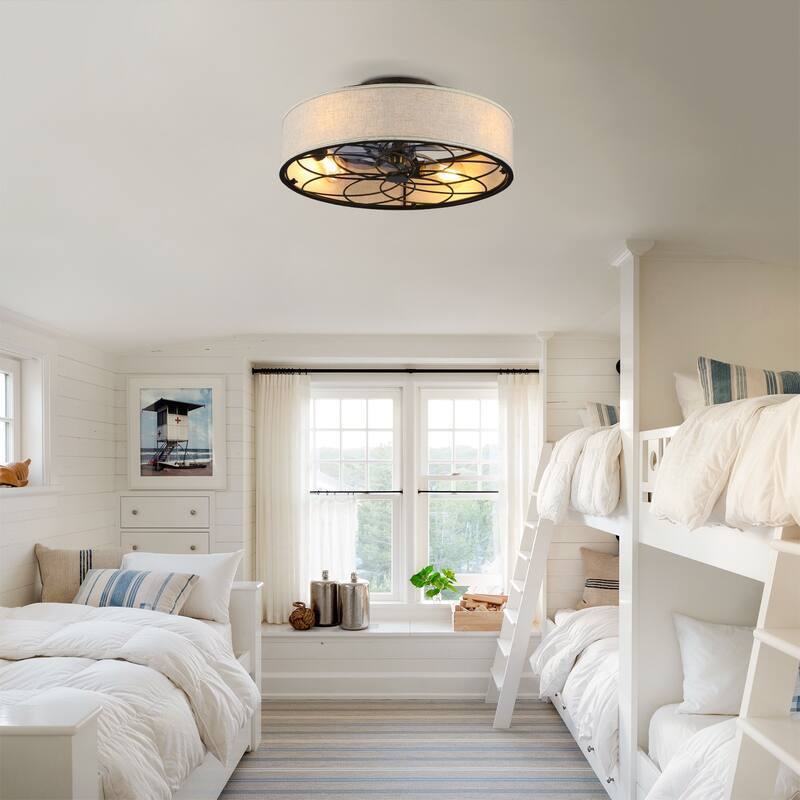 Sofucor 20 Inch Caged Ceiling Fans Flush Mount,Low Profile Fabric Farmhouse Ceiling Fan with Remote Control - N/A