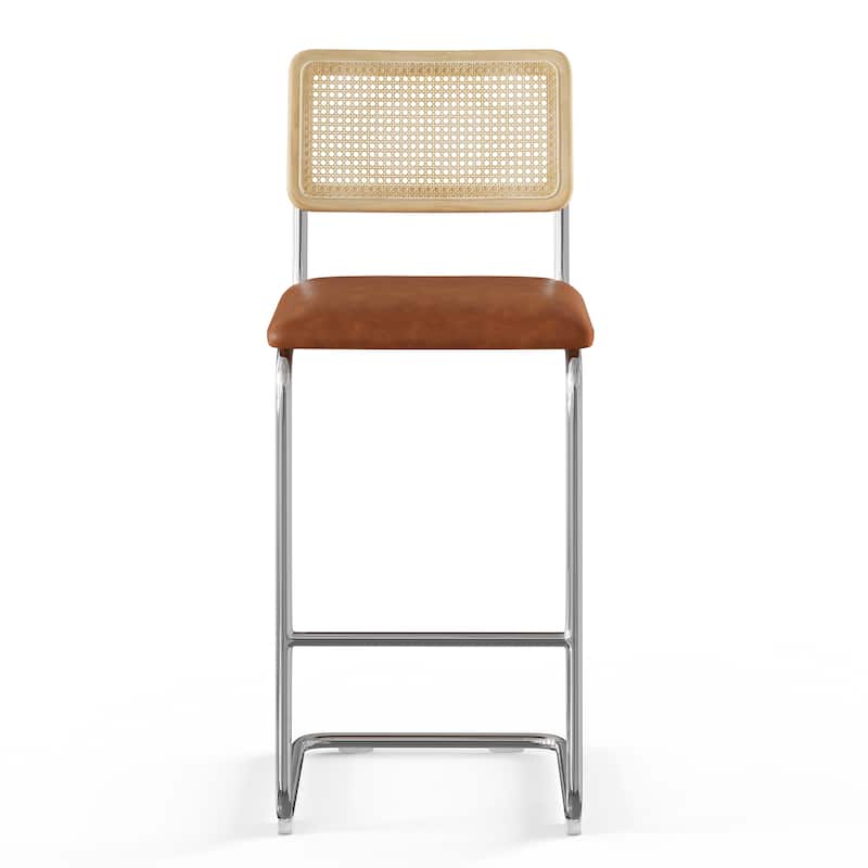 Hayward Cane Back Vegan Leather Bar Height Stool (Set of 2)