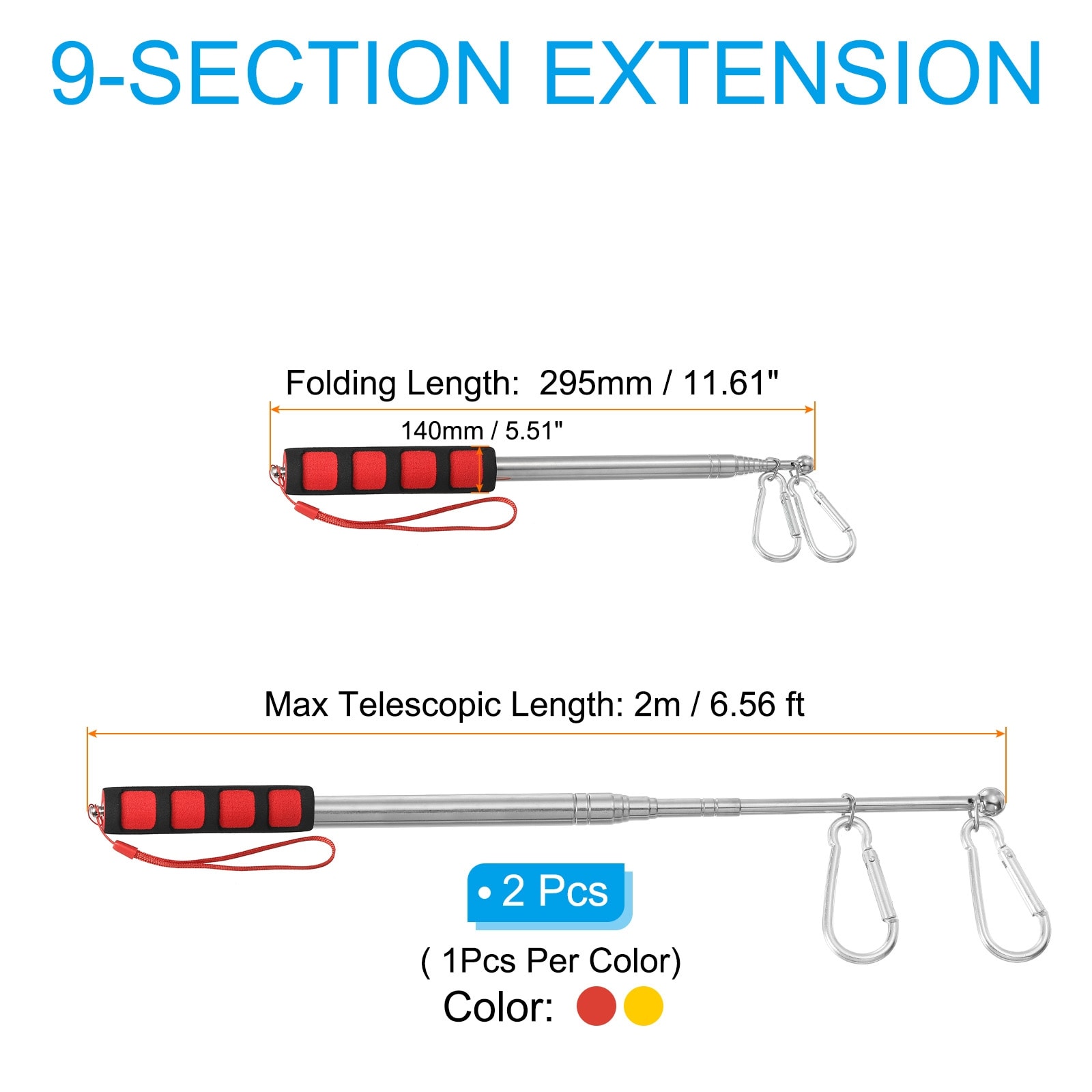Telescopic Handheld Flagpoles Guide Flag Pole with Clips for Tour