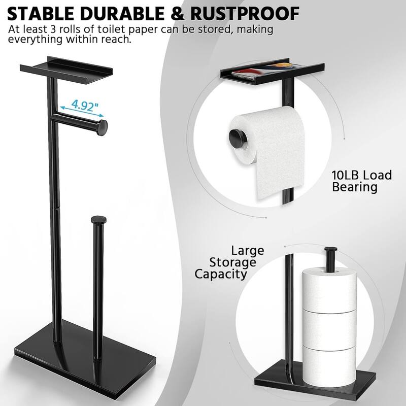 Black toilet paper mobile phone holder, freestanding paper towel roll storage rack, home furnishings