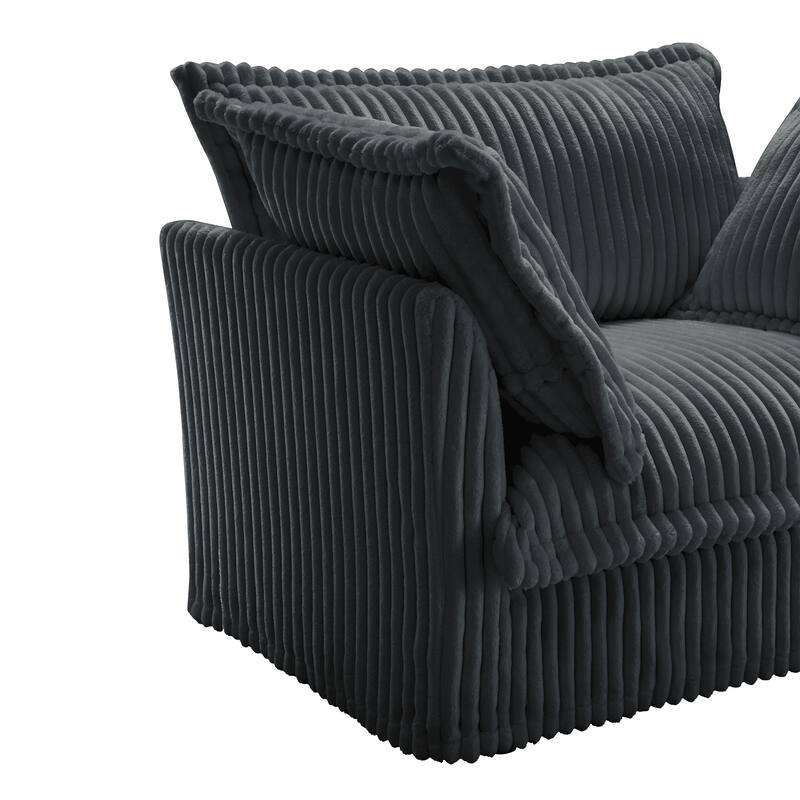Corduroy Upholstered Armchair, Comfy Deep Seat Single Sofa Chair, Lazy Reading Chair with 2 Pillows & Thick Cushion