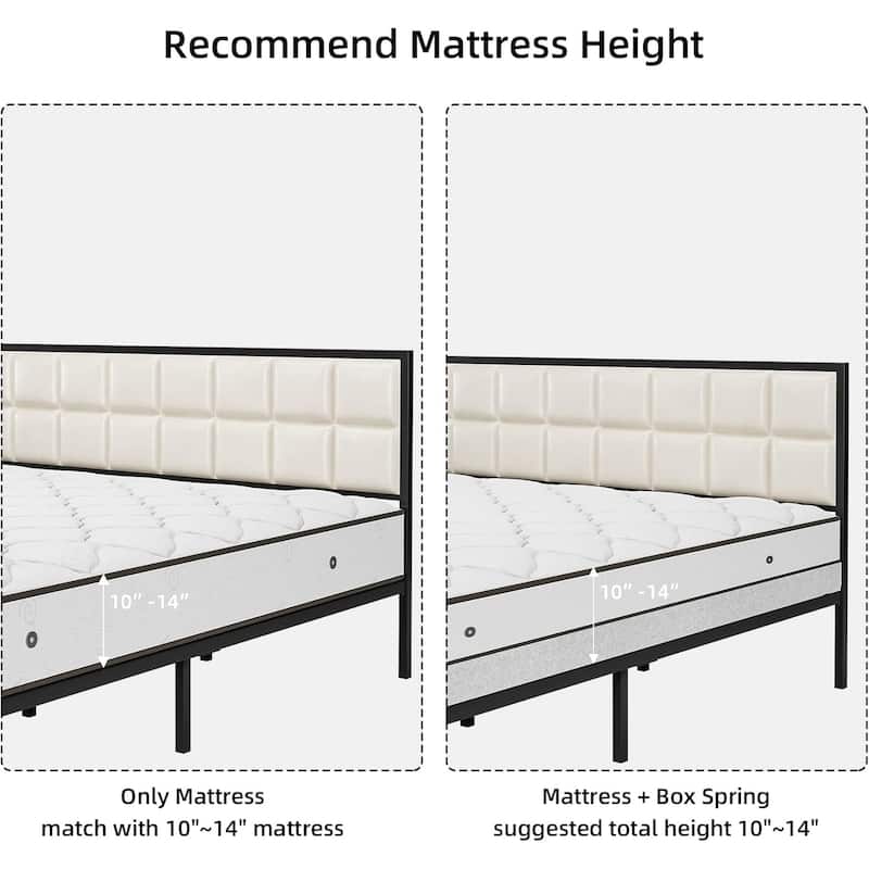 Faux Leather Platform Bed Frame with Upholstered Square Stitched Headboard