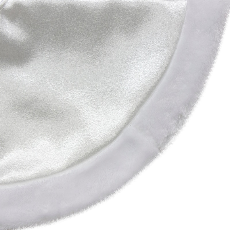 Mini Satin Christmas Tree Skirt with Faux Fur - 20" - White