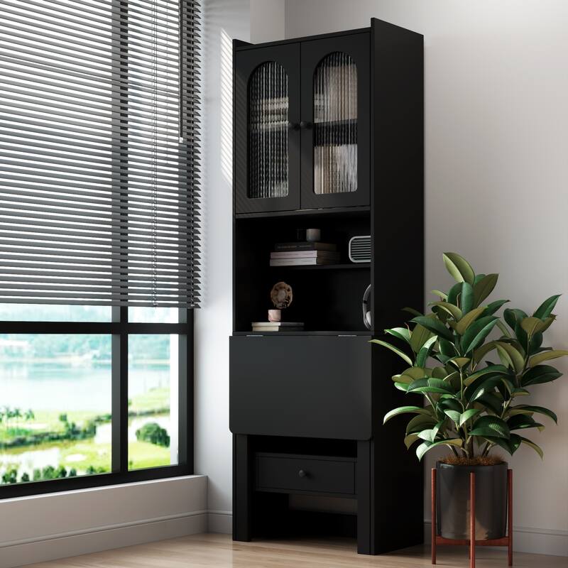 Fold-Out Convertible Writing Desk Cabinet with Shelf, Drawer & Multi-Function Design