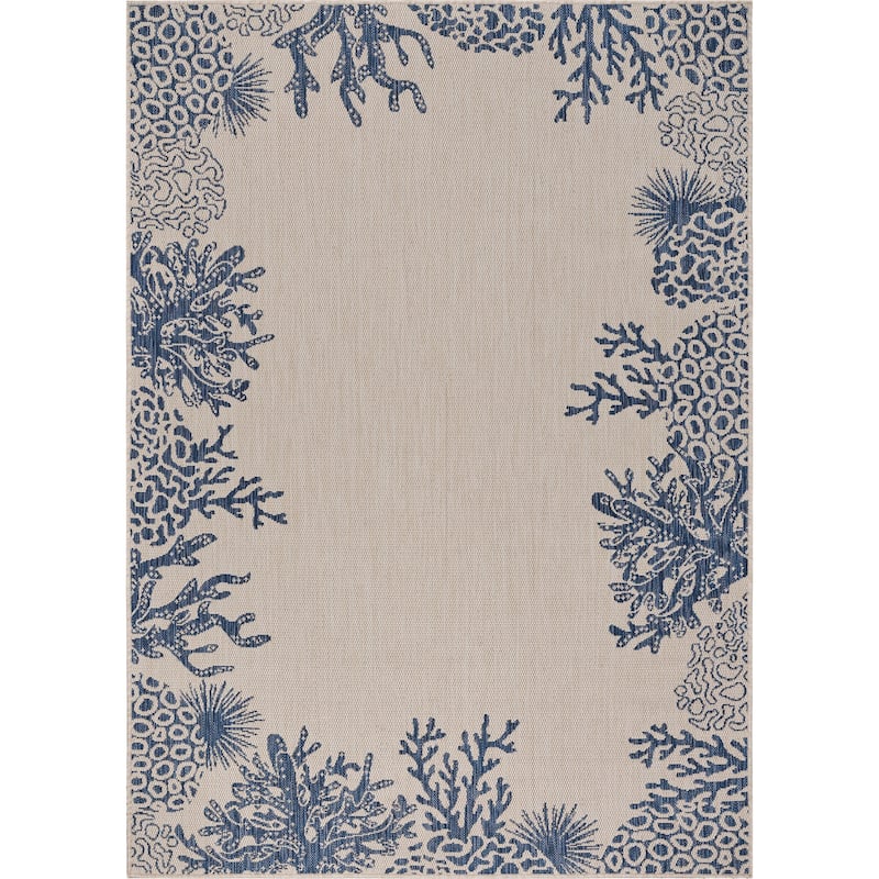 Sevita Tides Coastal Coral Reef Beige/Navy Indoor/Outdoor Area Rug - 1'10" x 3'