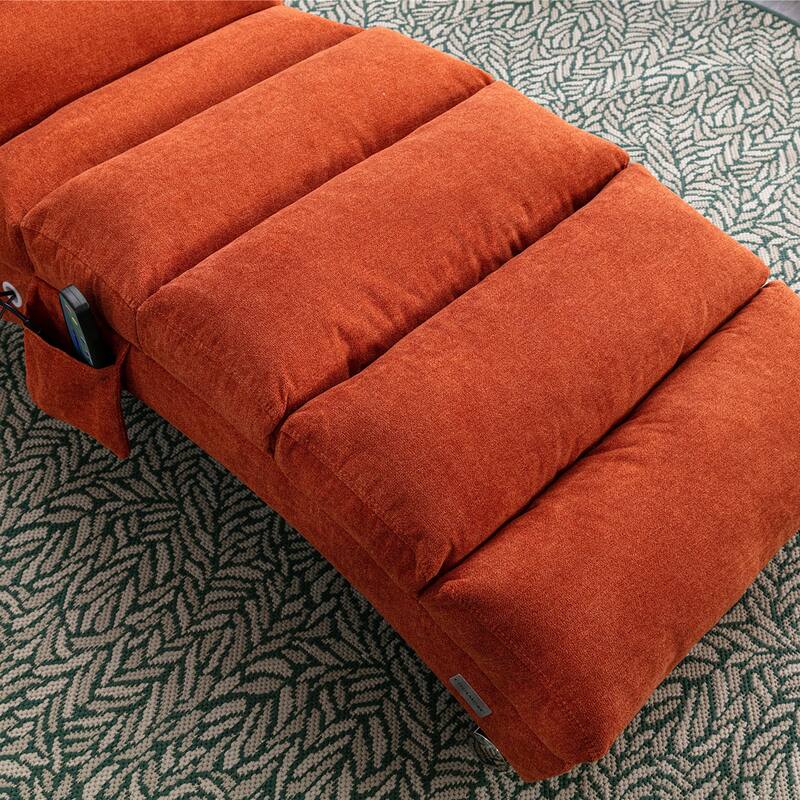 Luxury Upholstered Chaise Lounge Chair with Vibration for Relaxation, Fixed Back Fabric Leisure Recliner Sofa