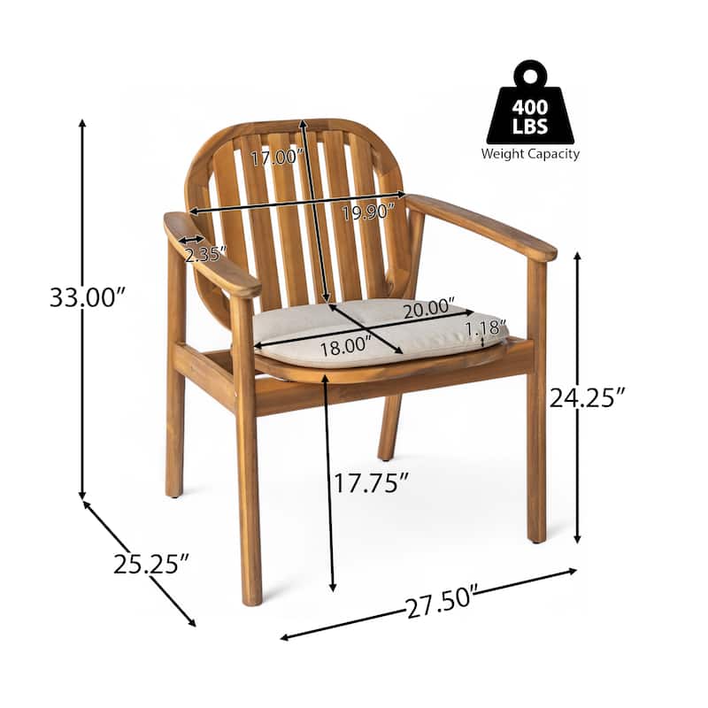 Roomfitters Meja Outdoor Acacia Wood Dining Chairs with Slatted Back and Cushion, Teak Finish Set of 2