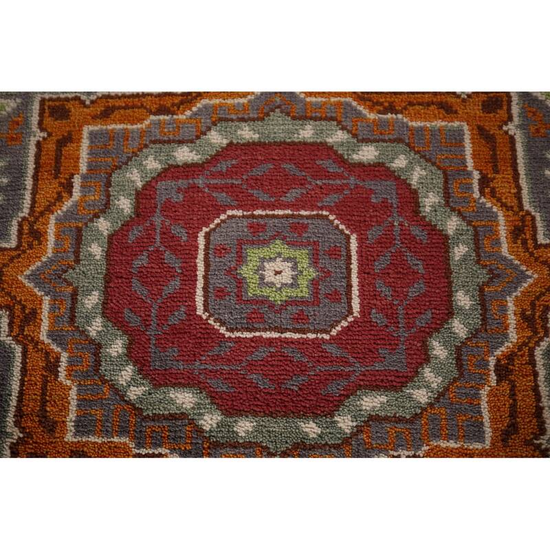 Geometric Kazak Oriental Runner Rug Handmade Wool Carpet - 2'6" X 7'11"