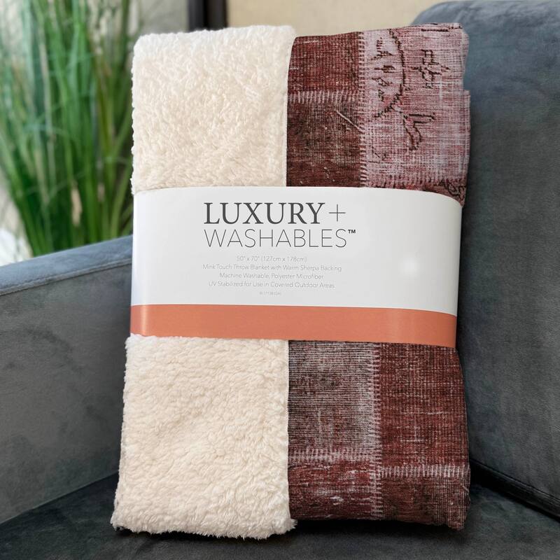 Premium Machine Washable Vintage Patchwork Sherpa Throw Blanket