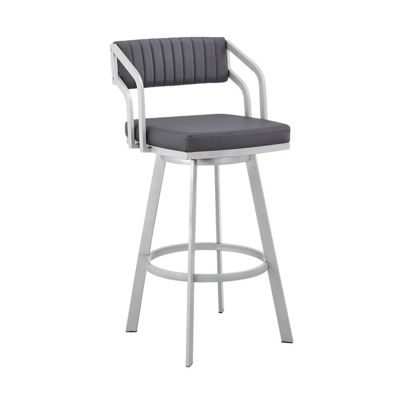 26" Timeless Slate Grey Faux Leather Silver Finish Swivel Bar Stool - 36 x 21 x 22