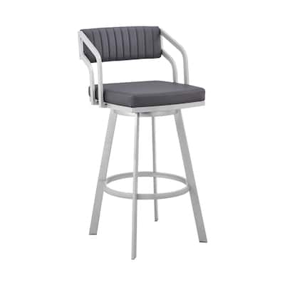 30" Timeless Slate Grey Faux Leather Silver Finish Swivel Bar Stool - 40 x 21 x 22