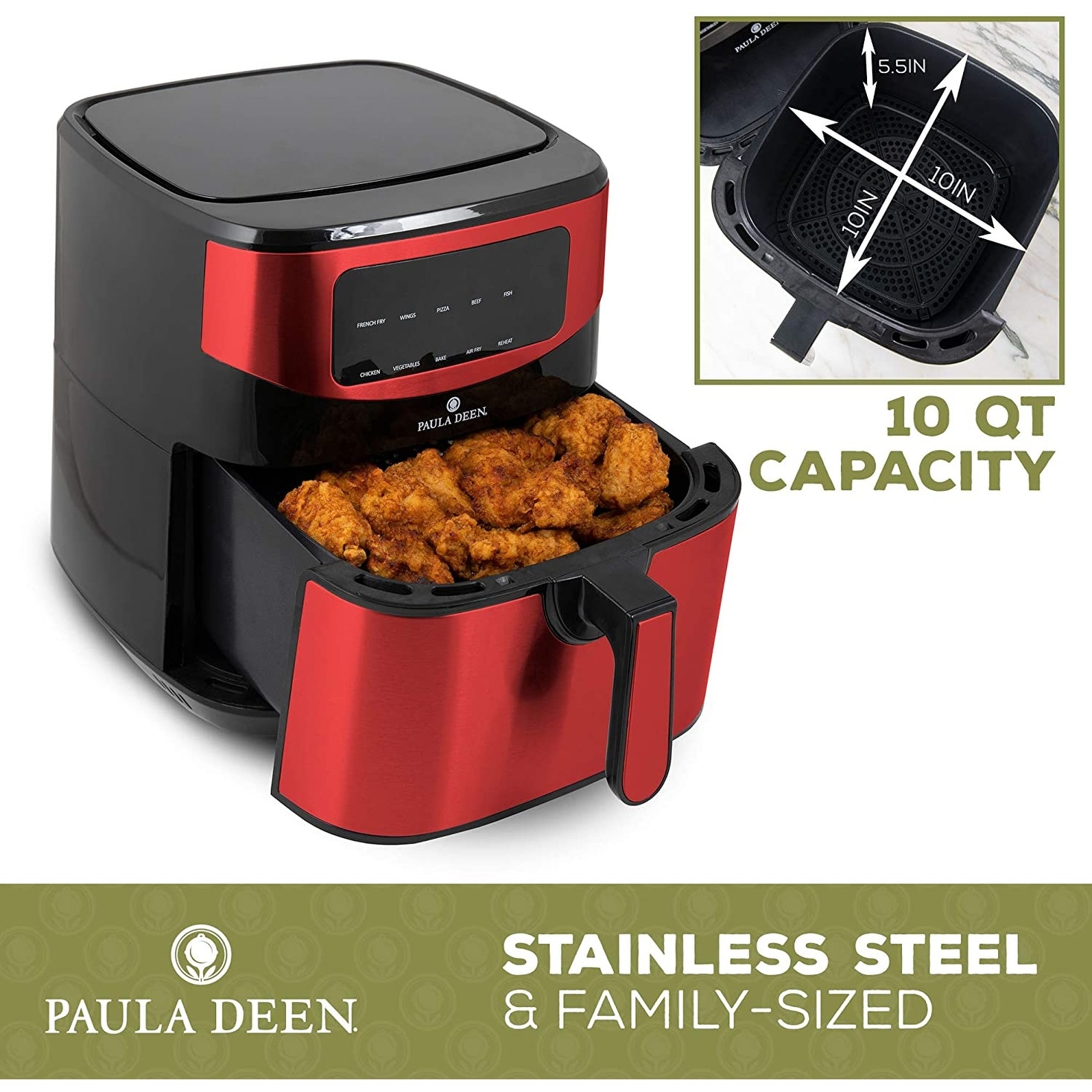 Paula Deen 1700W 6.13 qt Ceramic Nonstick Single Basket Air Fryer w/  Crisper 