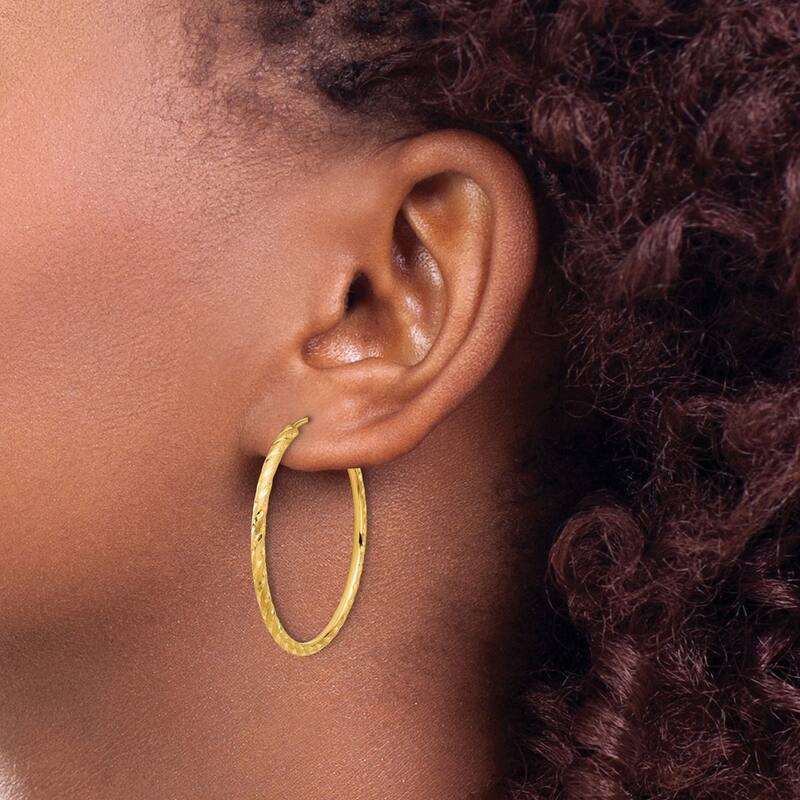 Curata 14k Yellow Gold Polished Satin Sparkle Cut Endless Hoop Earrings - 35.1x2mm