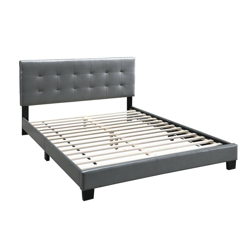 Faux Leather Upholstered Bed with Tufting