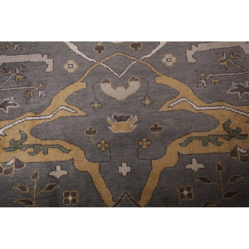 Transitional Gray Oushak Indian Rug Hand-Knotted Wool Carpet - 7'11"x 9'9"