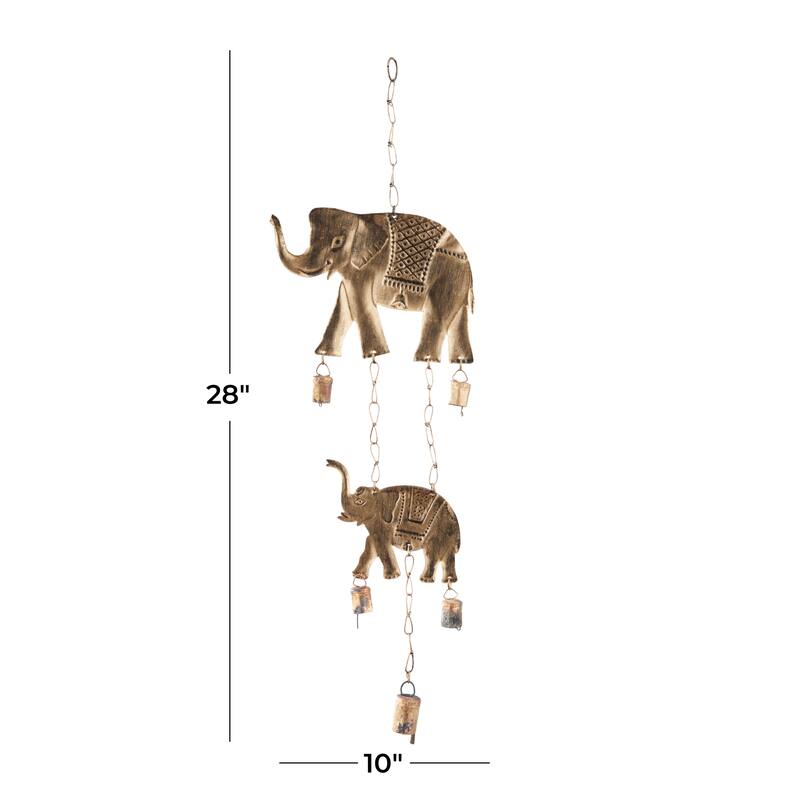 Metal Elephant Windchime with Bells - Brass - Roche River Decor
