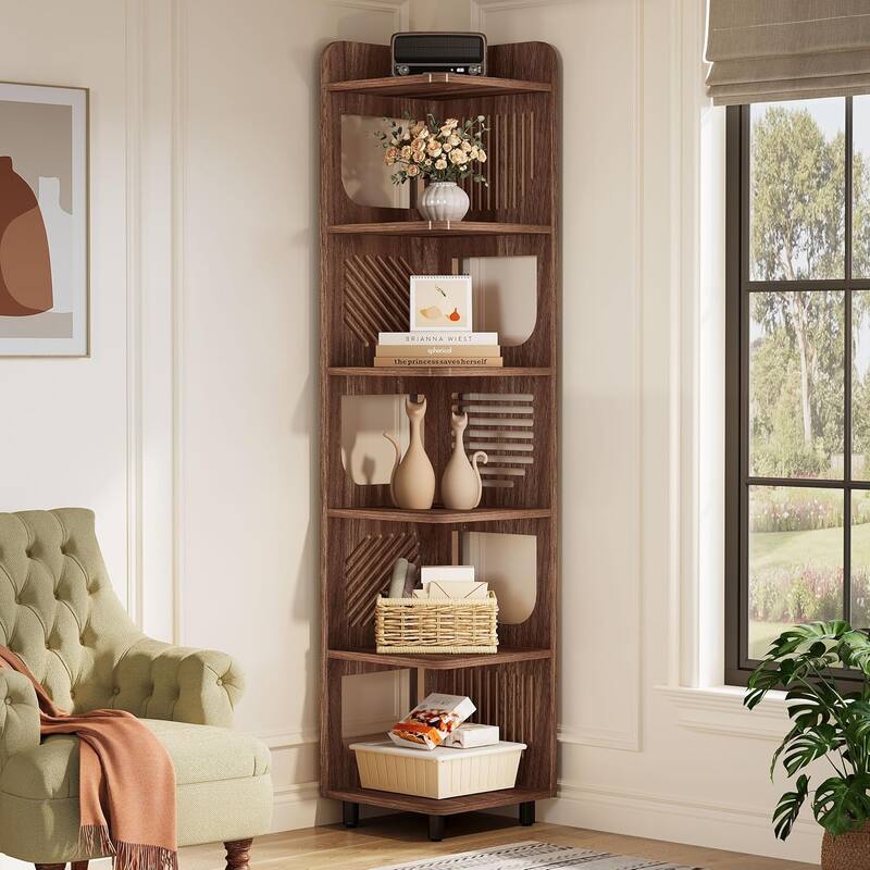 71 Inches 6-Tier Tall Corner Shelf, Corner Bookcase for Living Room