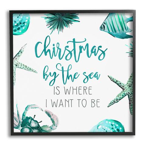 Stupell Industries Christmas By The Sea Phrase Framed Giclee Art by Ziwei Li