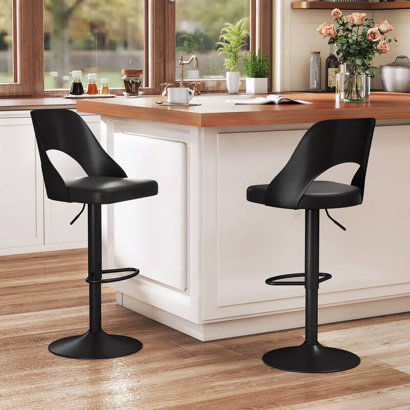 Gymax Bar Stools Set of 4 w/Enlarged PU Leather Seat Footrest Swivel