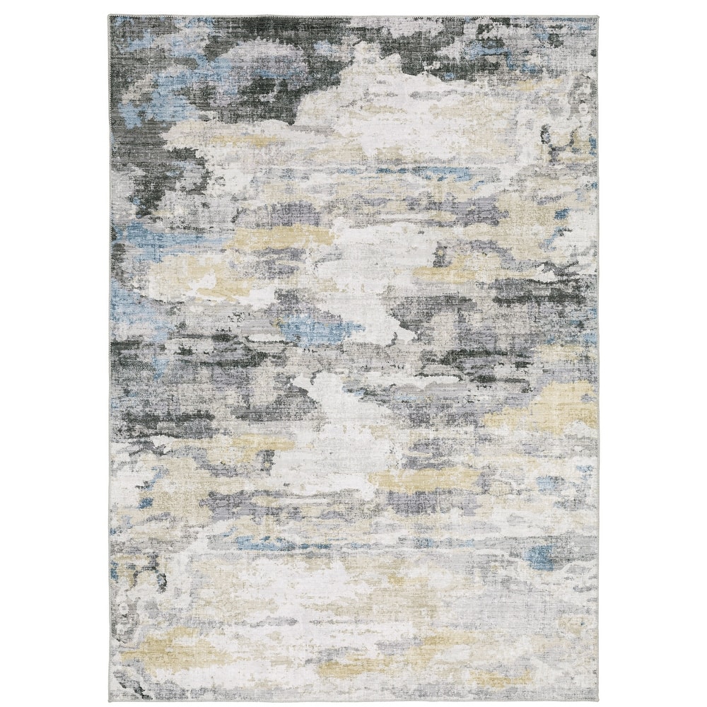 Vista Home Marissa Washable Abstract Grey/ Blue Indoor Area Rug