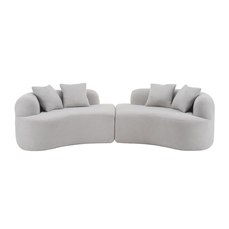Curved Four Seater Full Compression Sponge Sofa,Teddy Velvet Fabric, No-Assembly Compact Sofa