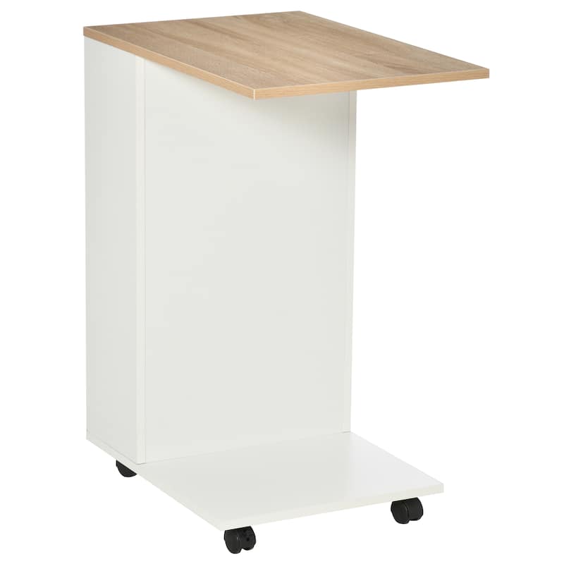 HOMCOM C-Shaped Sofa Side Table Mobile End Table with Storage and Wheels for Living Room, Bedroom, Office