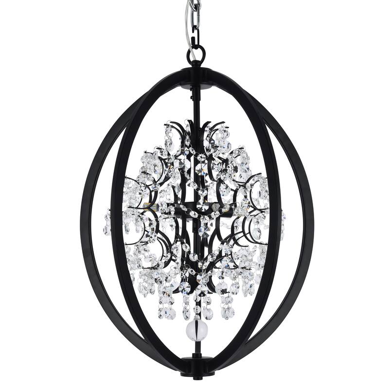 4-Light Matte Black Cage Chandelier With Clear Beaded Crystals
