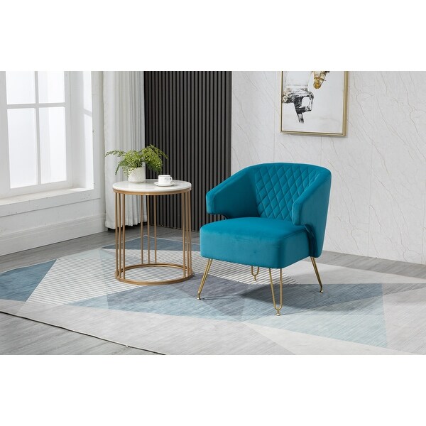 The Living Room Features Wing Velvet Backed Chairs Golden Legs Thickened Cushions