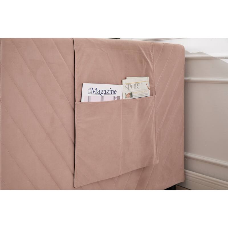 Twin Size Velvet Daybed with Trundle, USB Charging Port & Side Pockets, Modern Upholstered Sofa Bed with V-Pattern Backrest