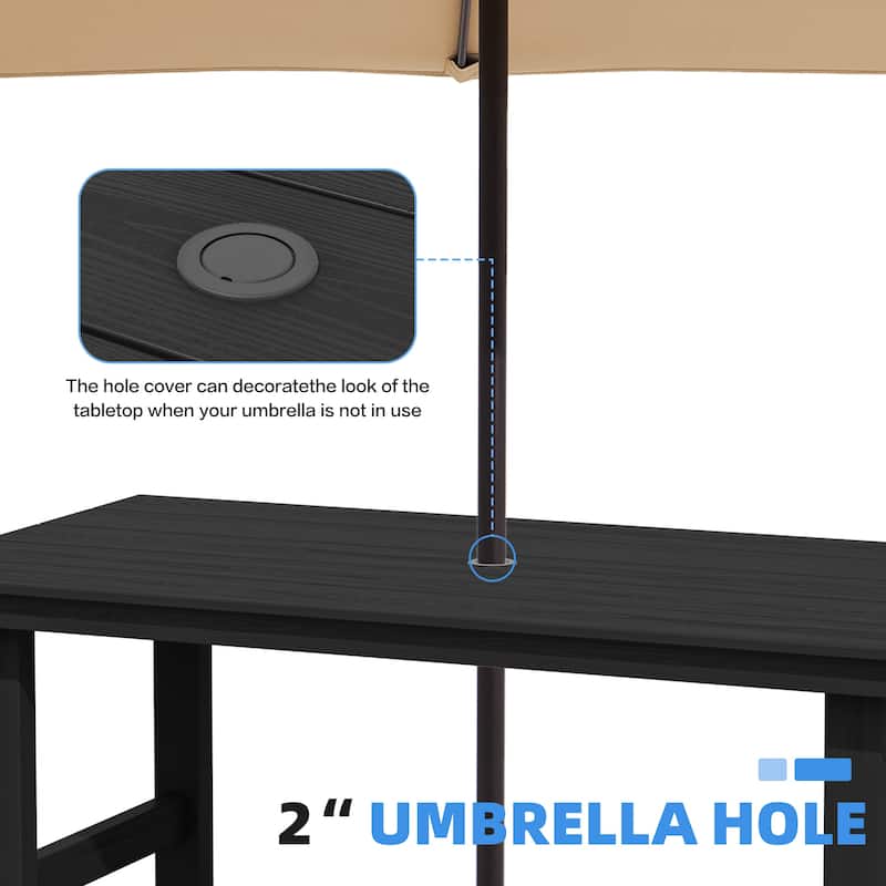 7-Piece HDPE Outdoor Dining Table Sets with Umbrella Hole - 1-Table 6-Chairs