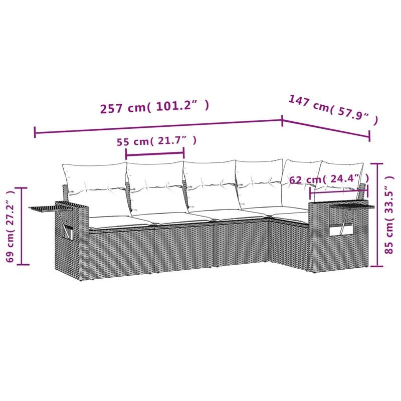 vidaXL Patio Sofa Set with Cushions Outdoor Conversation Furniture Poly Rattan - 24.4 x 24.4 x 27.2