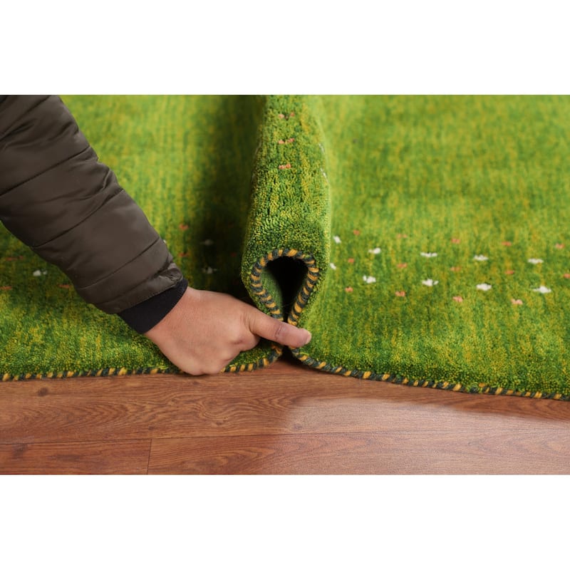 Green Gabbeh Indian Area Rug Hand-Knotted Wool Carpet - 5'4"x 7'9"