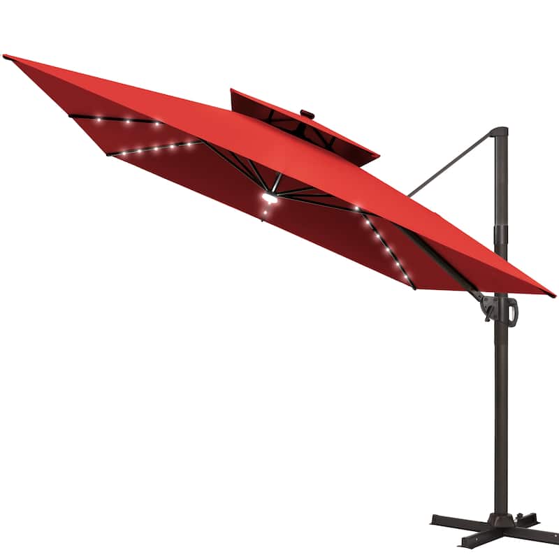 Pellebant 11X11 FT Outdoor Square Cantilever Patio Umbrella Solar LED Lighted