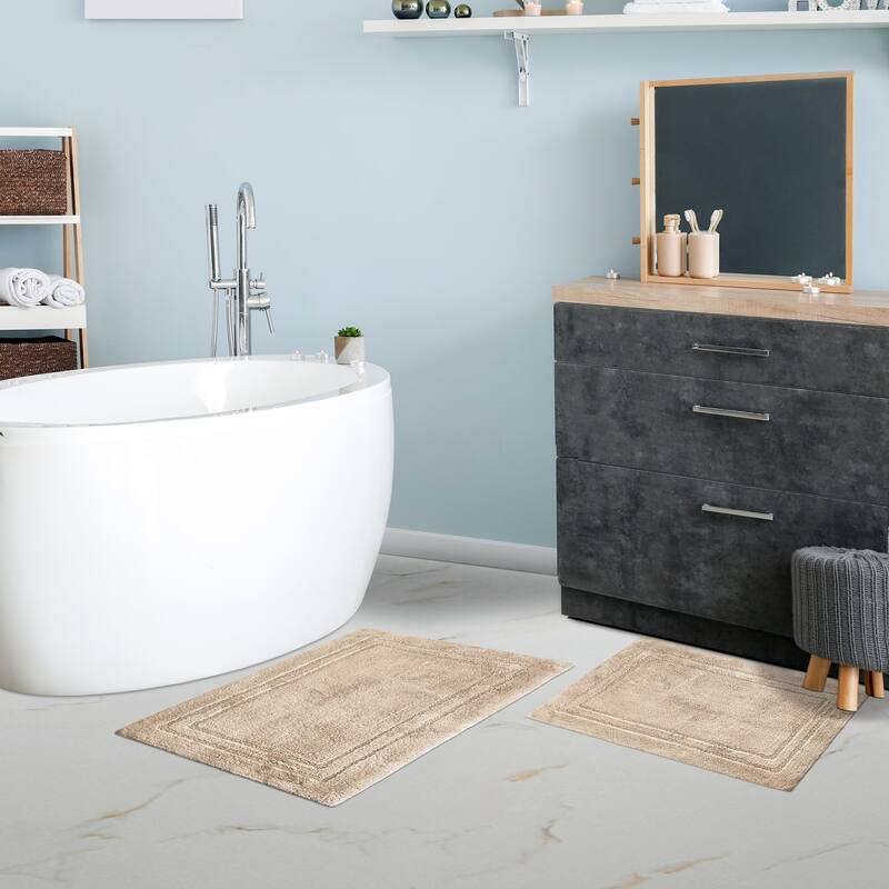 Superior Cotton Solid Non-slip Backing 2-Piece Bath Rug Set