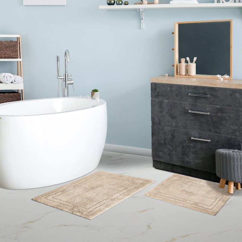 Superior Cotton Solid Non-slip Backing 2-Piece Bath Rug Set
