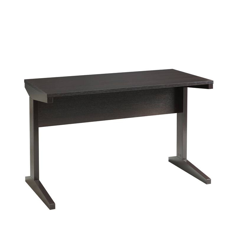 Home office desk with modesty panel and detached file cabinet on locking wheels with two drawer