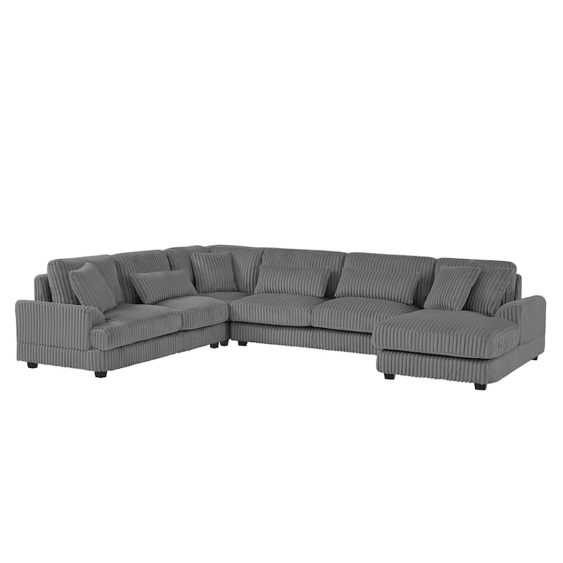 Oversized Corduroy Sectional Sofa with a Chaise