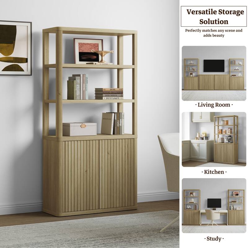 70.8"H Shelving Unit with 2 Doors:Transforming Kitchen and Study Spaces