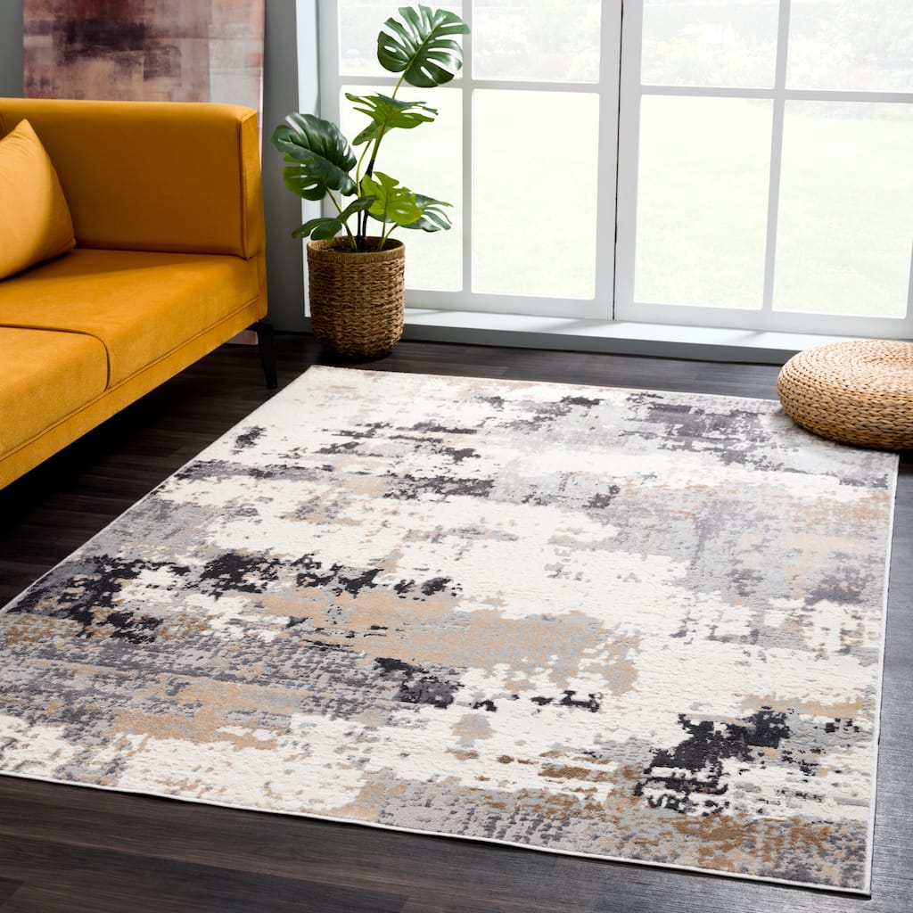 Abani Dune Contemporary Warm Grey Distressed Indoor Area Rug