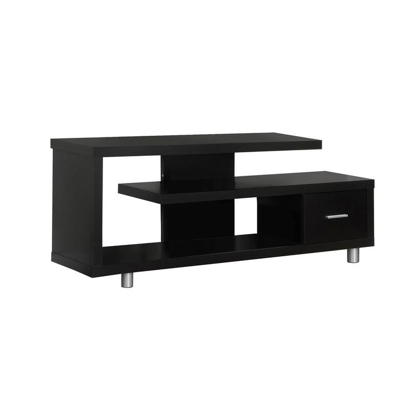 Modern 60 Inch TV Stand, Contemporary Console, Art-Deco Design, Storage Drawer, 3 Shelves - Espresso