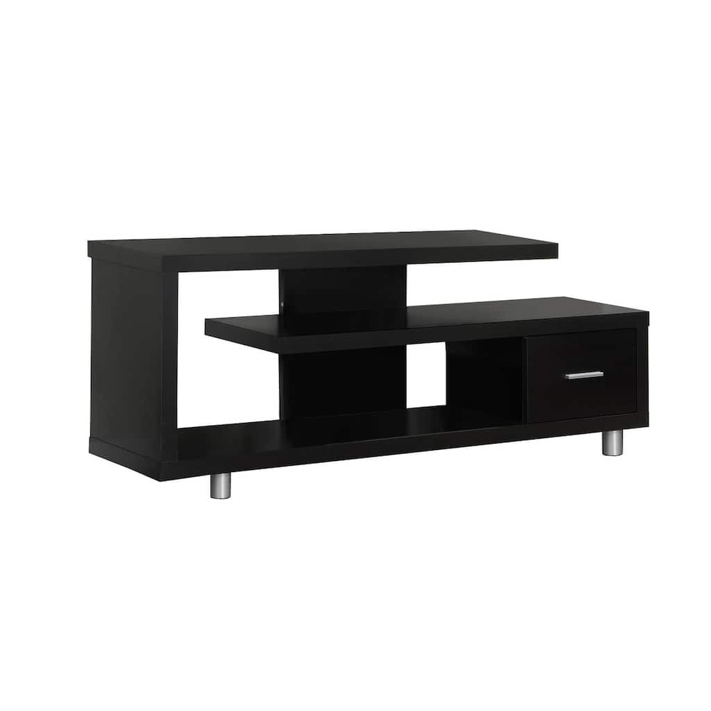 Modern 60 Inch TV Stand, Contemporary Console, Art-Deco Design, Storage Drawer, 3 Shelves
