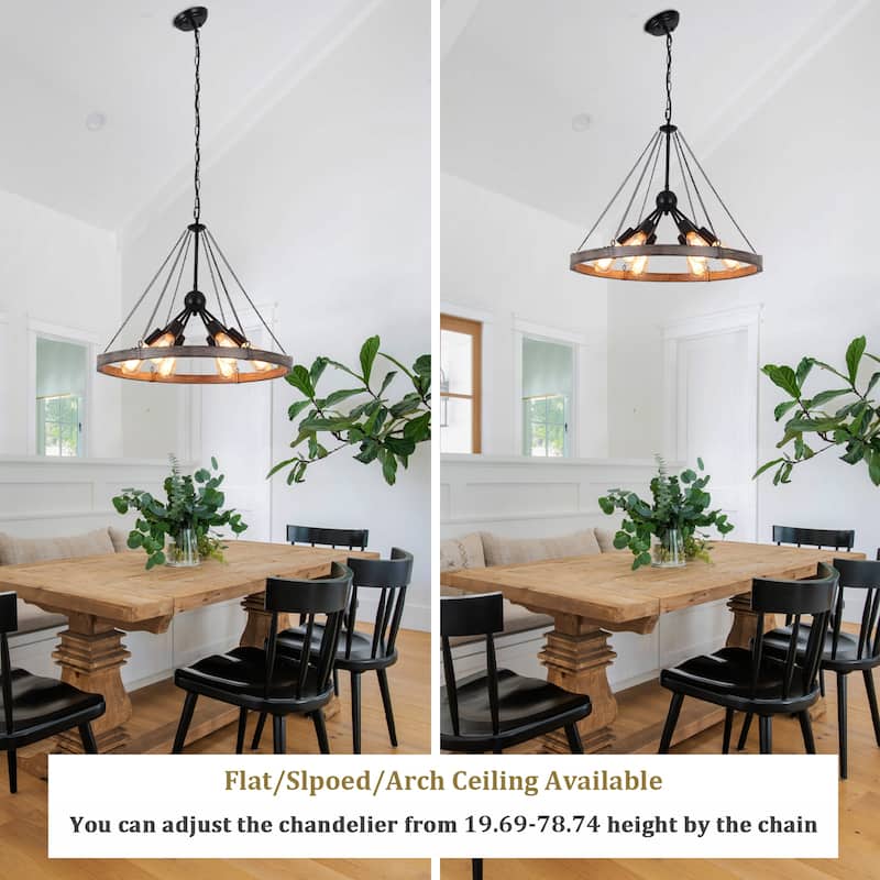 6-Light Modern Wagon Wheel Chandelier with Adjustable Chain for Study Foyer Kitchen Island