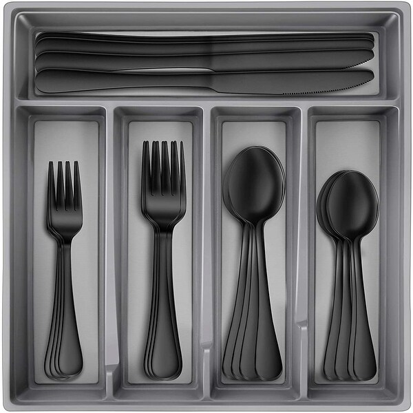 Black Silverware Set,24-Piece Stainless Steel Flatware Set,Cutlery Tableware Set For 4,Mirror Finish，Dishwasher Safe 