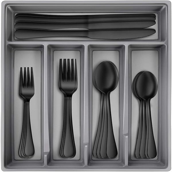 48-Piece Black Silverware Set, Mirror Polished Flatware Set for 8,  Food-Grade Stainless Steel Cutlery Set, Includes Spoons Forks Knives,  Kitchen Cutlery for Home Office Restaurant Hotel