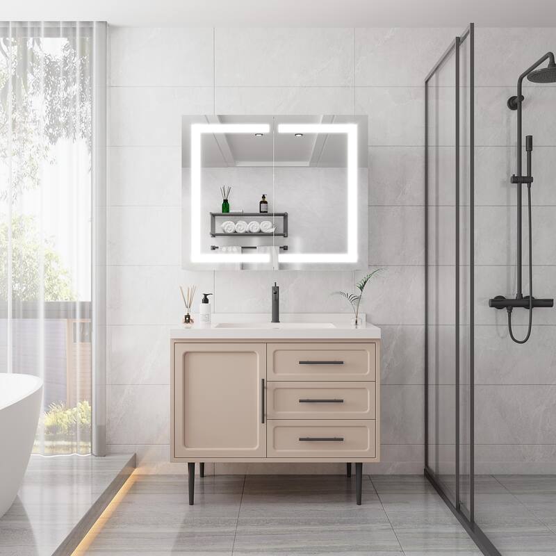 36" Surface Mount Aluminum Medicine with Double Door, Mirror