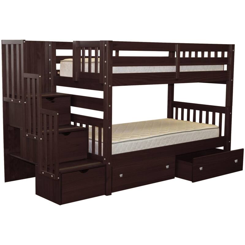 Taylor & Olive Trillium Twin over Twin Stairway Bunk Bed, 2 Drawers